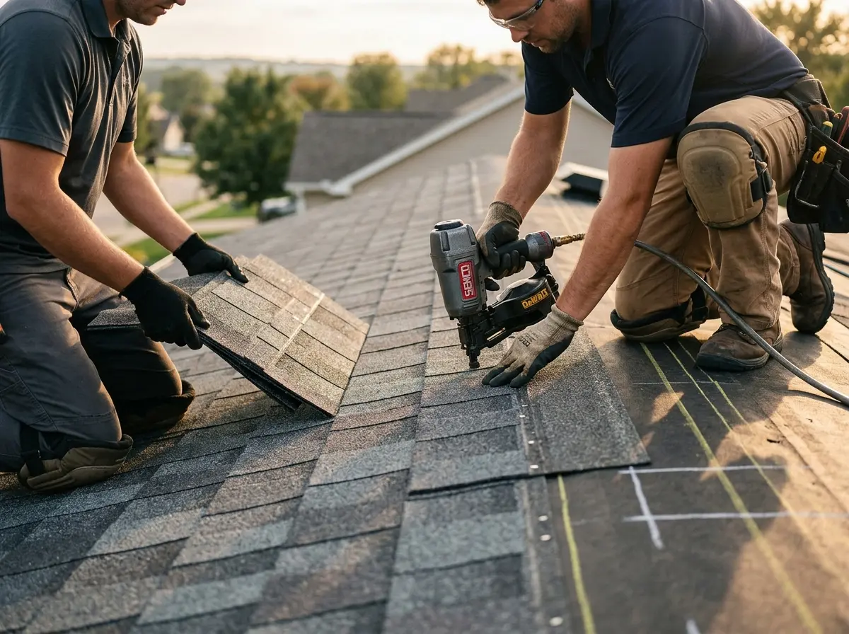 Professional roofer working on a residential roof in Hillcrest Heights